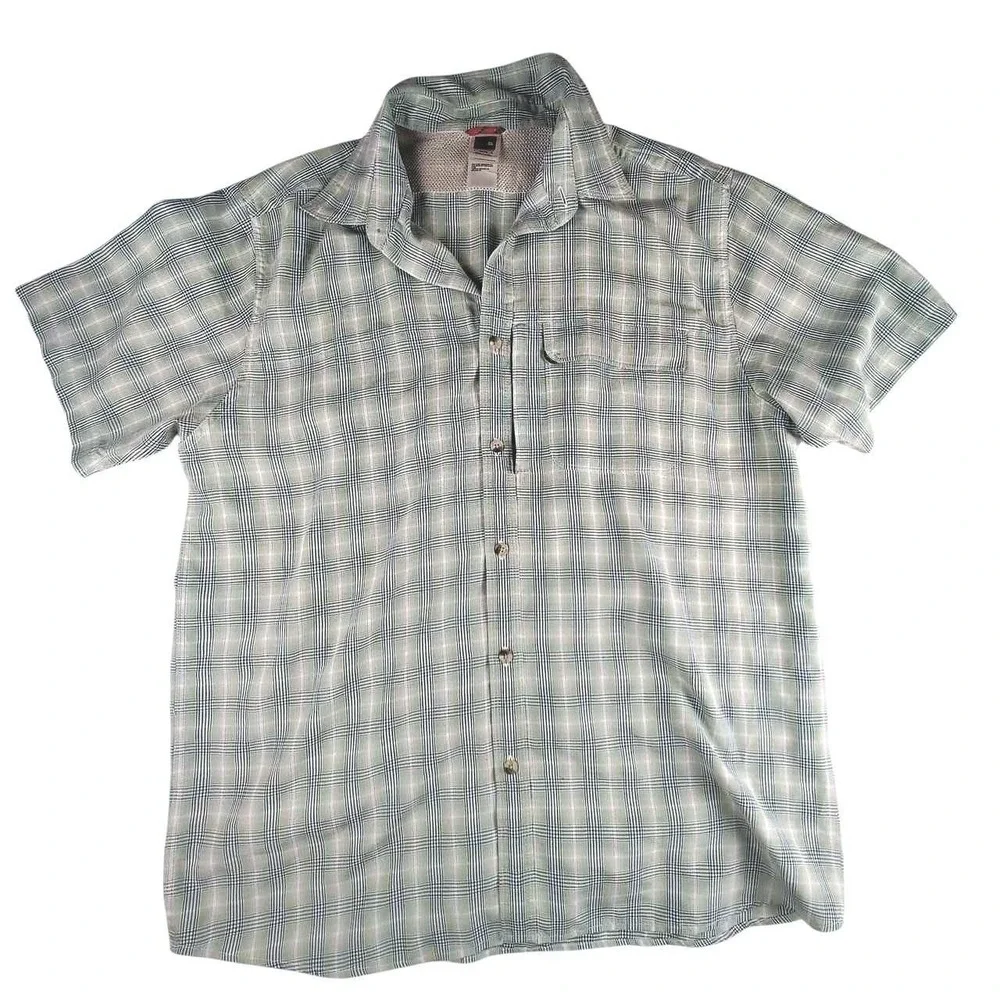 The North Face Mens XL Blue Green Plaid Short Sleeve Hiking Button Up Shirt